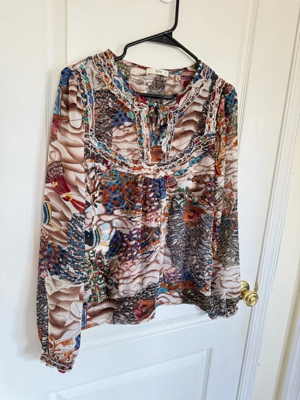 Prada Whimsical Print Vintage 100% Silk Blouse - Picture 6 of 12